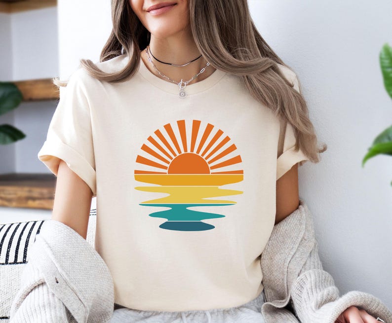 Sunset Tshirt, Retro Sunset Shirt, Sunset Rays Tshirt, Vacation Tshirt, Sunset T-shirt, Nature T-shirt, Adventure Shirt, Holiday Shirt image 3