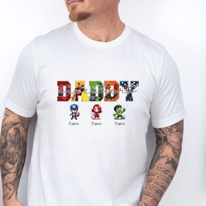 Custom Daddy Superhero Shirt, Avengers Fathers Day T-shirt, Personalised Dad Tee With Kids Names, New Dad Heroes Gift image 1