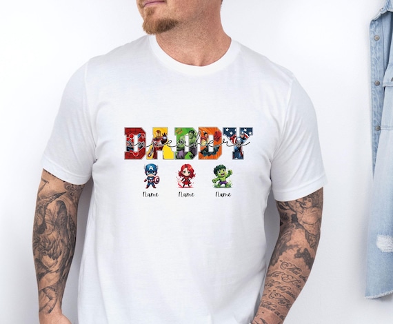 Custom Daddy Superhero Shirt, Avengers Fathers Day T-shirt, Personalised Dad Tee With Kids Names, New Dad Heroes Gift