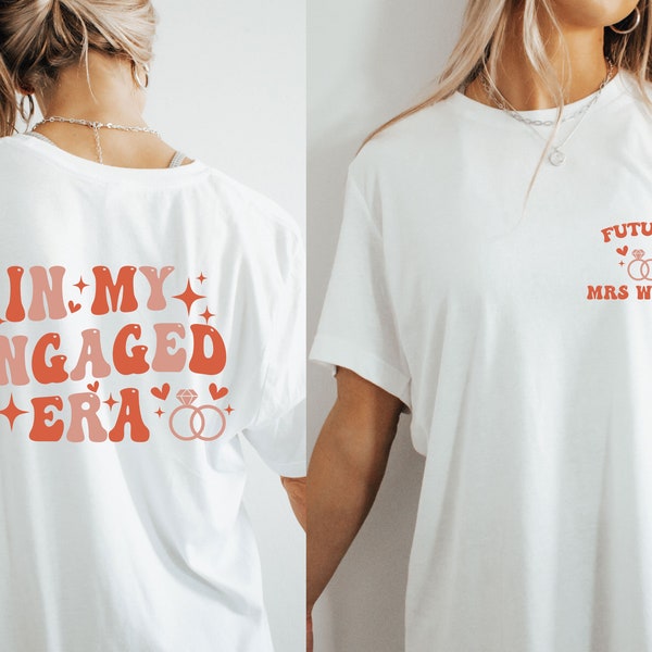 Toekomstige mevrouw tshirt, betrokken tijdperk shirt, in mijn betrokken tijdperk, engagement shirt, aangepaste bruid T shirt, retro bruid shirt, net betrokken T-shirt