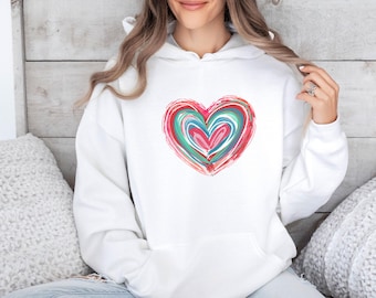 Heart Hoodie, Love Hoodie, Valentines Day Hoodie, Heart Love Hoodie, Heart Print Pullover, Heart Gift Hoodie, Funny Heart Gifts