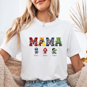 Custom Mama Superhero Shirt, Avengers Mothers Day T-shirt, Personalised Mum Tee With Kids Names, Heroes Gift Bild 1