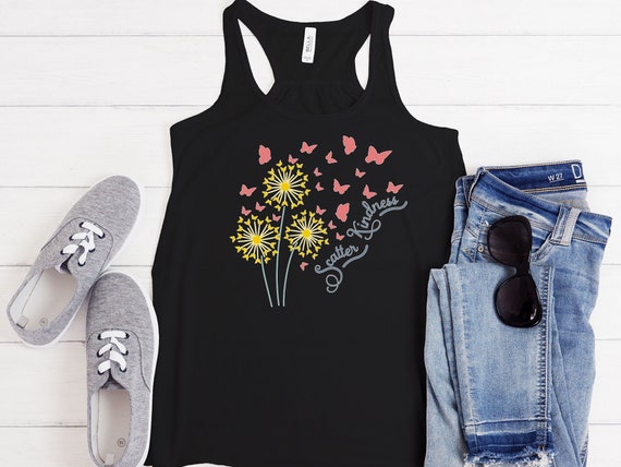 Kindness Tank Top, Yoga Tank Top, Racerback Tank, Yoga Gift, Yoga Lover Gift, Dandelion Gift, Inspirational Top, Motivational Top