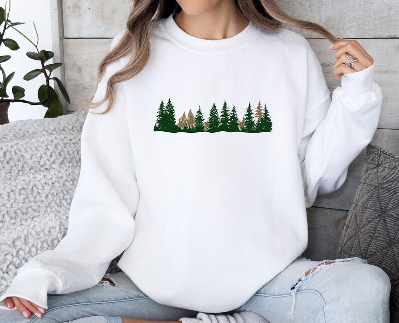 Forest Sweatshirt, Pine Tree Sweater, Christmas Tree Jumper, Christmas Sweatshirt, Holiday Sweatshirt, Camping Lover Gift, Nature Lover Top image 2