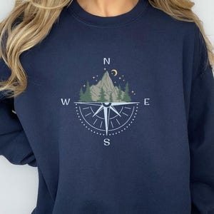 Camping Sweatshirt, Compass Sweatshirt, Compass Gift, Camping Gifts, Womens Camping Top, Mens Camping Gift, Mountain Top, Holiday Jumper image 3