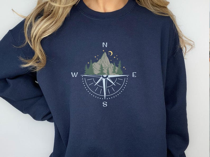 Camping Sweatshirt, Compass Sweatshirt, Compass Gift, Camping Gifts, Womens Camping Top, Mens Camping Gift, Mountain Top, Holiday Jumper image 3