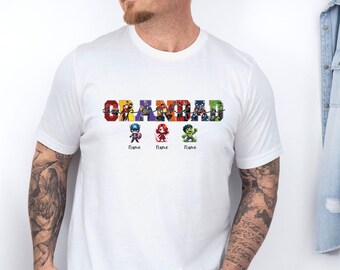 Custom Grandad Superhero Shirt, Avengers Fathers Day T-shirt, Personalised Grandpa With Kids Names, New Grandfather Heroes Gift