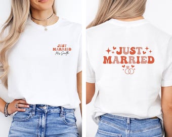 Camiseta de recién casados, camiseta de boda personalizada, camisetas para recién casados, camisetas a juego para parejas, camisetas de luna de miel, regalo para marido y mujer, camiseta personalizada para parejas
