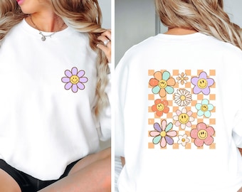 Retro Sweatshirt, Retro Daisy Sweater, Boho Sweatshirt, Flowers Sweatshirt, Botanical Sweater, Plant Lover Gift, Wildflower Sweatshirt