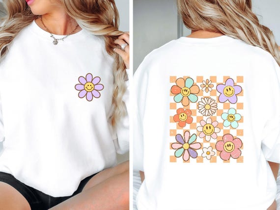 Retro Sweatshirt, Retro Daisy Sweater, Boho Sweatshirt, Flowers Sweatshirt, Botanical Sweater, Plant Lover Gift, Wildflower Sweatshirt