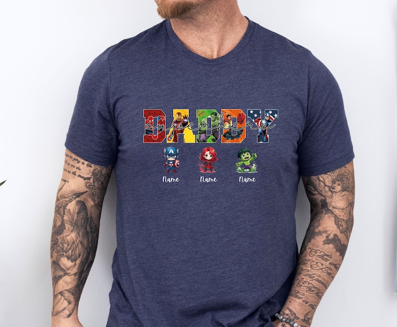 Custom Daddy Superhero Shirt, Avengers Fathers Day T-shirt, Personalised Dad Tee With Kids Names, New Dad Heroes Gift image 3