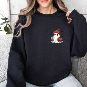 Ghost Sweatshirt, Cute Ghost Sweater, Halloween Jumper, Funny Halloween, Ghost Pumpkin Top, Pumpkin Season Gift, Fall Sweater, Autumn Jumper image 3