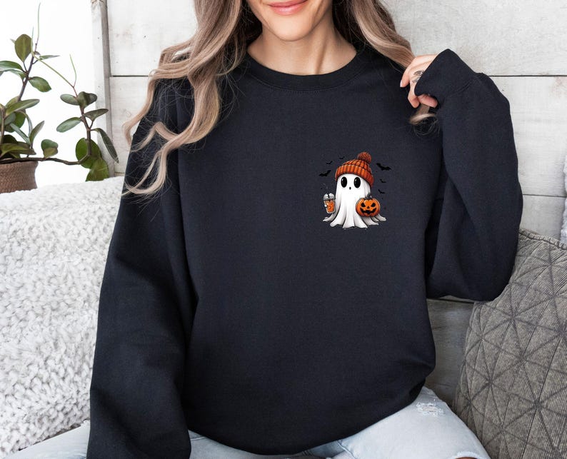 Ghost Sweatshirt, Cute Ghost Sweater, Halloween Jumper, Funny Halloween, Ghost Pumpkin Top, Pumpkin Season Gift, Fall Sweater, Autumn Jumper image 3