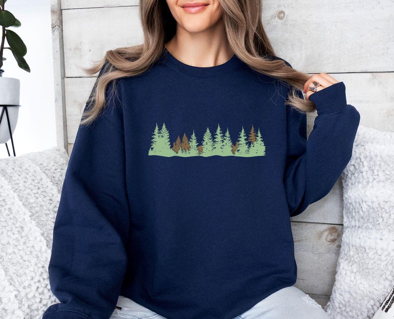Forest Sweatshirt, Pine Tree Sweater, Christmas Tree Jumper, Christmas Sweatshirt, Holiday Sweatshirt, Camping Lover Gift, Nature Lover Top image 4
