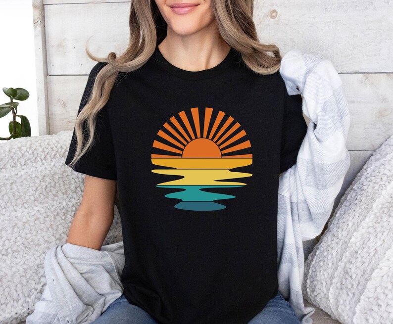 Sunset Tshirt, Retro Sunset Shirt, Sunset Rays Tshirt, Vacation Tshirt, Sunset T-shirt, Nature T-shirt, Adventure Shirt, Holiday Shirt image 2