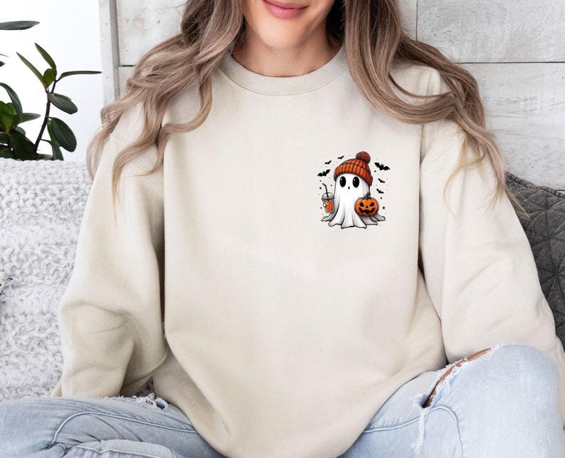 Ghost Sweatshirt, Cute Ghost Sweater, Halloween Jumper, Funny Halloween, Ghost Pumpkin Top, Pumpkin Season Gift, Fall Sweater, Autumn Jumper image 1