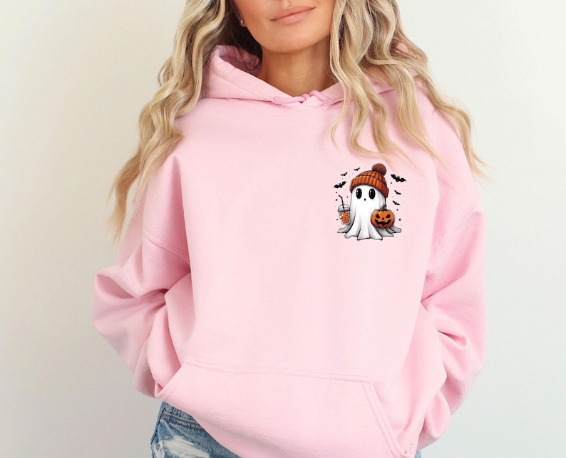 Ghost Hoodie, Cute Ghost Hoodie, Halloween Hoodie, Funny Halloween, Ghost Pumpkin Top, Pumpkin Season Gift, Cute Fall Hoodie, Autumn Jumper image 5