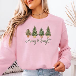 Merry and Bright Sweatshirt, Christmas Tree Sweater, Merry Christmas Sweater, Pine Tree Sweater, Kids Christmas Sweater, Women Christmas image 3