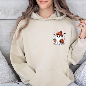 Ghost Hoodie, Cute Ghost Hoodie, Halloween Hoodie, Funny Halloween, Ghost Pumpkin Top, Pumpkin Season Gift, Cute Fall Hoodie, Autumn Jumper image 1