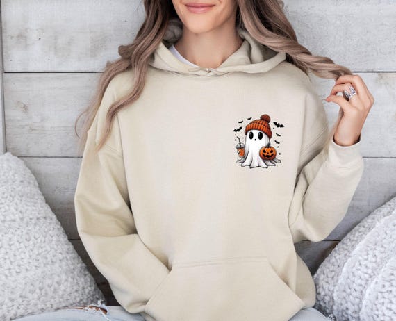 Ghost Hoodie, Cute Ghost Hoodie, Halloween Hoodie, Funny Halloween, Ghost Pumpkin Top, Pumpkin Season Gift, Cute Fall Hoodie, Autumn Jumper