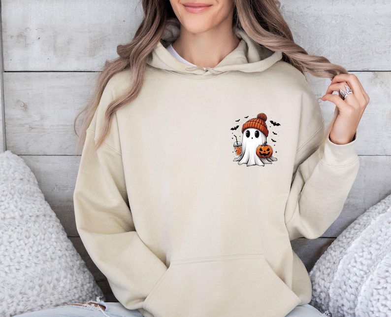 Ghost Hoodie, Cute Ghost Hoodie, Halloween Hoodie, Funny Halloween, Ghost Pumpkin Top, Pumpkin Season Gift, Cute Fall Hoodie, Autumn Jumper image 1