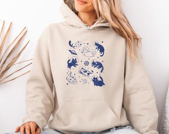 Sweat à capuche Cats in Space, sweat à capuche pour les amoureux des chats, sweat à capuche chat drôle, cadeau chat pour la fête des mères, cadeau chat pour maman, sweat à capuche chat astronaute, pull chat de l'espace