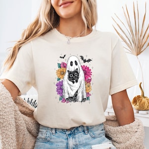 Black Cat Ghost Shirt, Ghost Cat T-shirt, Halloween Cat Tee, Ghost Halloween Tee, Cat Lover Gift, Funny Halloween, Cat Mum Gift