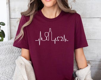 Wine Lovers T-shirt, Wine Heartbeat Shirt, Wine Lover Gift, Cute Wine T-shirt, Womens Wine Gift, Funny Drinking Gift, Mens Wine T shirt