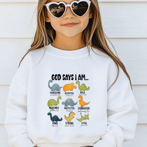 God Says I Am Dinosaur Sweater, Kids Bible Verse Sweatshirt, Christian Gifts, Cute Religious Jumper, Christian Dinosaur Top, Faith Gift