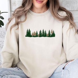 Forest Sweatshirt, Pine Tree Sweater, Christmas Tree Jumper, Christmas Sweatshirt, Holiday Sweatshirt, Camping Lover Gift, Nature Lover Top image 1