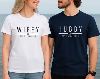 Couple Wifey Hubby Shirts, Wedding Couples T-shirt, Honeymoon T shirt, Wifey Shirt, Hubby Tshirt, Valentines Tee, Matching Wife Husband Tee
