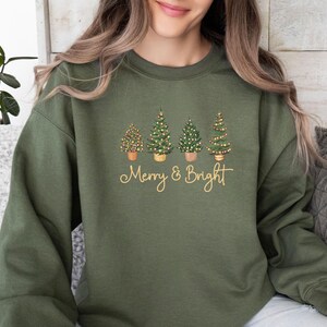 Merry and Bright Sweatshirt, Christmas Tree Sweater, Merry Christmas Sweater, Pine Tree Sweater, Kids Christmas Sweater, Women Christmas image 6