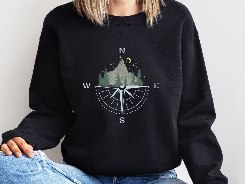 Camping Sweatshirt, Compass Sweatshirt, Compass Gift, Camping Gifts, Womens Camping Top, Mens Camping Gift, Mountain Top, Holiday Jumper image 2