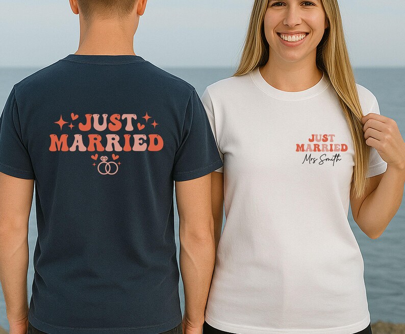 Comfort Colors® Just Married Shirt, Custom Wedding T-shirt, Newlywed Shirts, Matching Couples Tee, Honeymoon Shirts, Personalised Couple bild 2