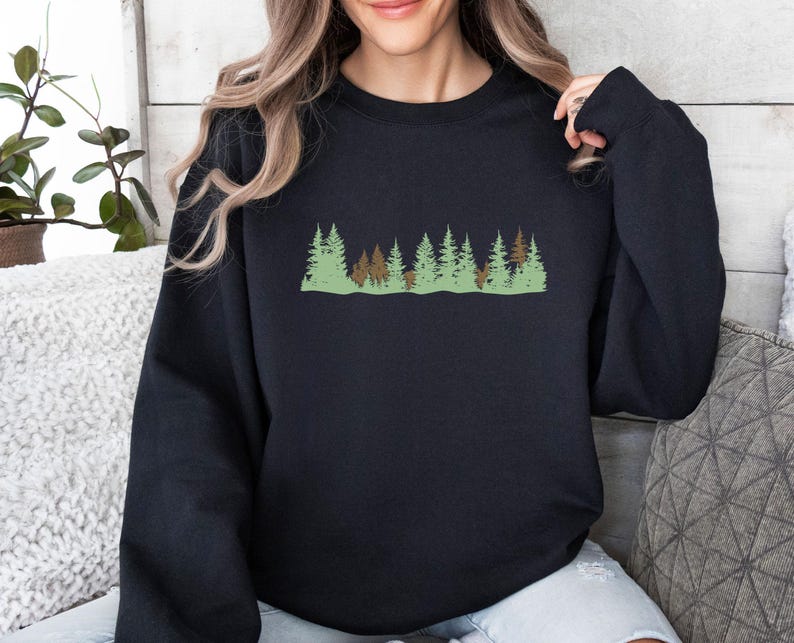 Forest Sweatshirt, Pine Tree Sweater, Christmas Tree Jumper, Christmas Sweatshirt, Holiday Sweatshirt, Camping Lover Gift, Nature Lover Top image 3