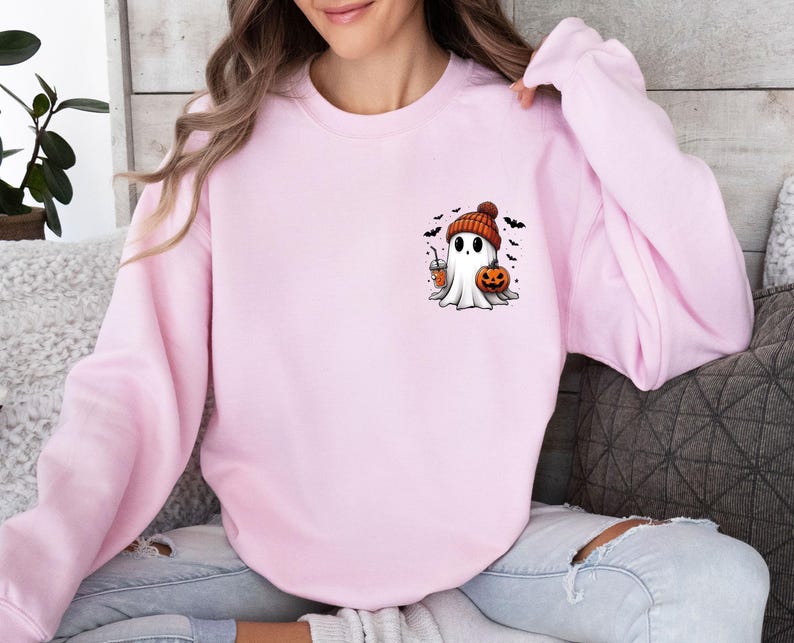 Ghost Sweatshirt, Cute Ghost Sweater, Halloween Jumper, Funny Halloween, Ghost Pumpkin Top, Pumpkin Season Gift, Fall Sweater, Autumn Jumper image 2