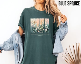 Camiseta cristiana Comfort Colors®, "Sus misericordias son nuevas", "Nueva cada mañana", con cita bíblica, regalo para los amantes de Jesús, camiseta de iglesia