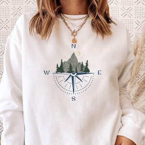 Camping Sweatshirt, Compass Sweatshirt, Compass Gift, Camping Gifts, Womens Camping Top, Mens Camping Gift, Mountain Top, Holiday Jumper image 1