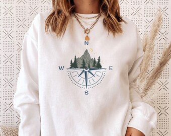 Camping Sweatshirt, Compass Sweatshirt, Compass Gift, Camping Gifts, Womens Camping Top, Mens Camping Gift, Mountain Top, Holiday Jumper