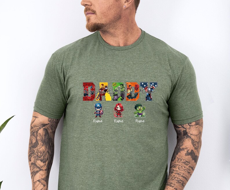 Custom Daddy Superhero Shirt, Avengers Fathers Day T-shirt, Personalised Dad Tee With Kids Names, New Dad Heroes Gift image 4