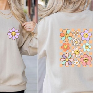 Retro Sweatshirt, Retro Daisy Sweater, Boho Sweatshirt, Flowers Sweatshirt, Botanical Sweater, Plant Lover Gift, Wildflower Sweatshirt image 2