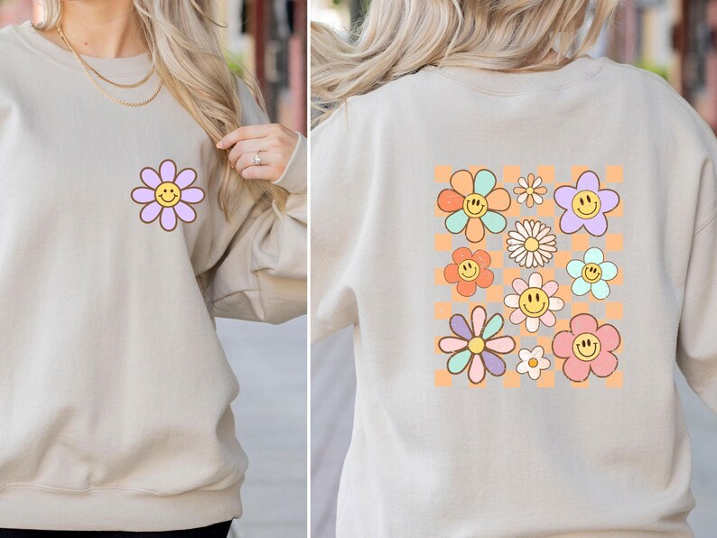 Retro Sweatshirt, Retro Daisy Sweater, Boho Sweatshirt, Flowers Sweatshirt, Botanical Sweater, Plant Lover Gift, Wildflower Sweatshirt image 2