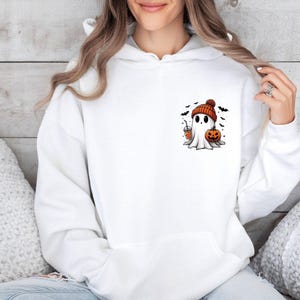Ghost Hoodie, Cute Ghost Hoodie, Halloween Hoodie, Funny Halloween, Ghost Pumpkin Top, Pumpkin Season Gift, Cute Fall Hoodie, Autumn Jumper image 4