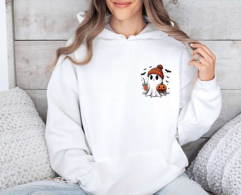 Ghost Hoodie, Cute Ghost Hoodie, Halloween Hoodie, Funny Halloween, Ghost Pumpkin Top, Pumpkin Season Gift, Cute Fall Hoodie, Autumn Jumper image 4