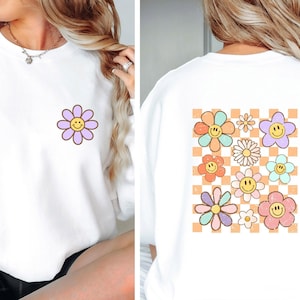 Sweat rétro, pull marguerite rétro, sweat bohème, sweat fleurs, pull botanique, cadeau pour amoureux des plantes, sweat fleurs sauvages