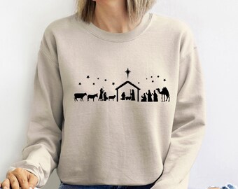 Nativity Sweatshirt, Nativity Scene, Christmas Sweater, Christmas Nativity, Jesus Jumper, Christian Gift, Religious Gifts, Womens Christmas