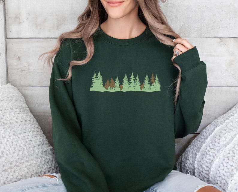 Forest Sweatshirt, Pine Tree Sweater, Christmas Tree Jumper, Christmas Sweatshirt, Holiday Sweatshirt, Camping Lover Gift, Nature Lover Top image 5