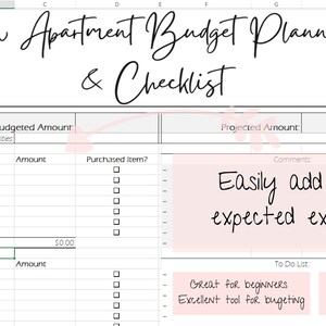 New Apartment Budget &amp; Checklist Excel Document - Etsy