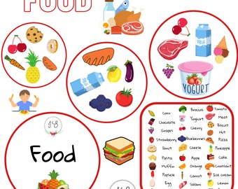 Food - Dobble/Spot it style game (printable), game based on Dobble or Spot it card game