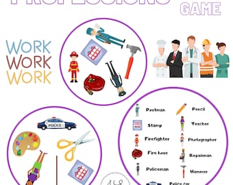 Professions - Dobble/Spot it style game (printable), game based on Dobble or Spot it card game
